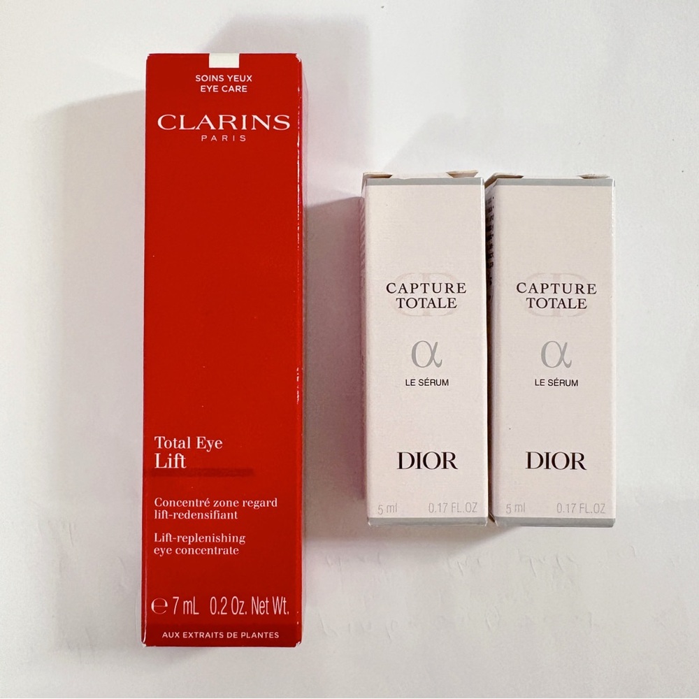 3/$40 Dior Capture Totale Le Sérum 5mL Clarins Total Eye Lift 7mL Sample Set